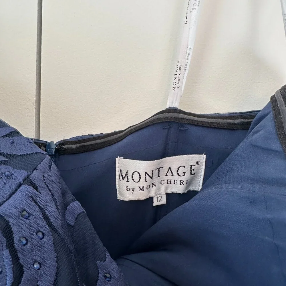 NWT, Mother of the Bride/GroomMON CHERI MONTAGE 219992, Navy Blue Gown Size 12 - Picture 3 of 11